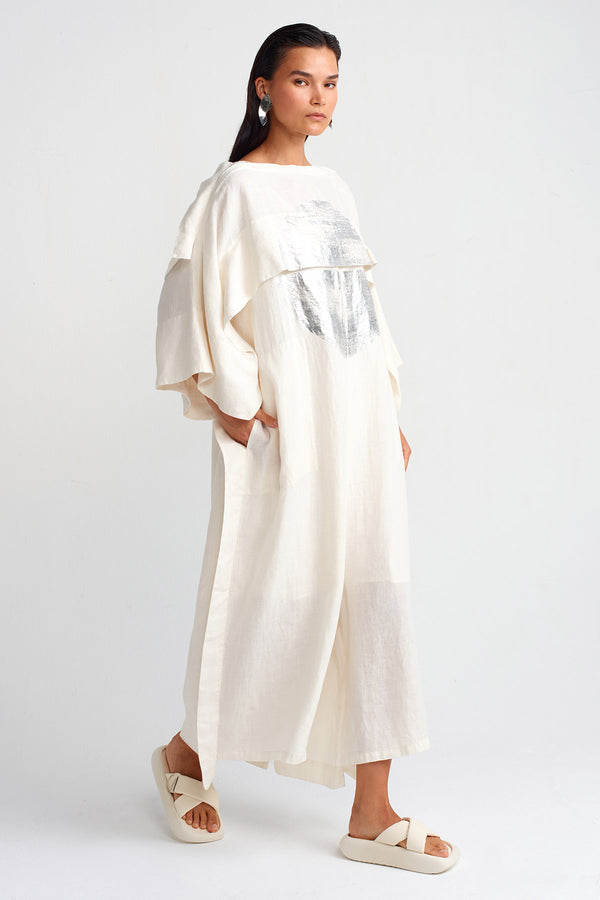 Nu Silver Printed Linen Jumpsuit Ecru