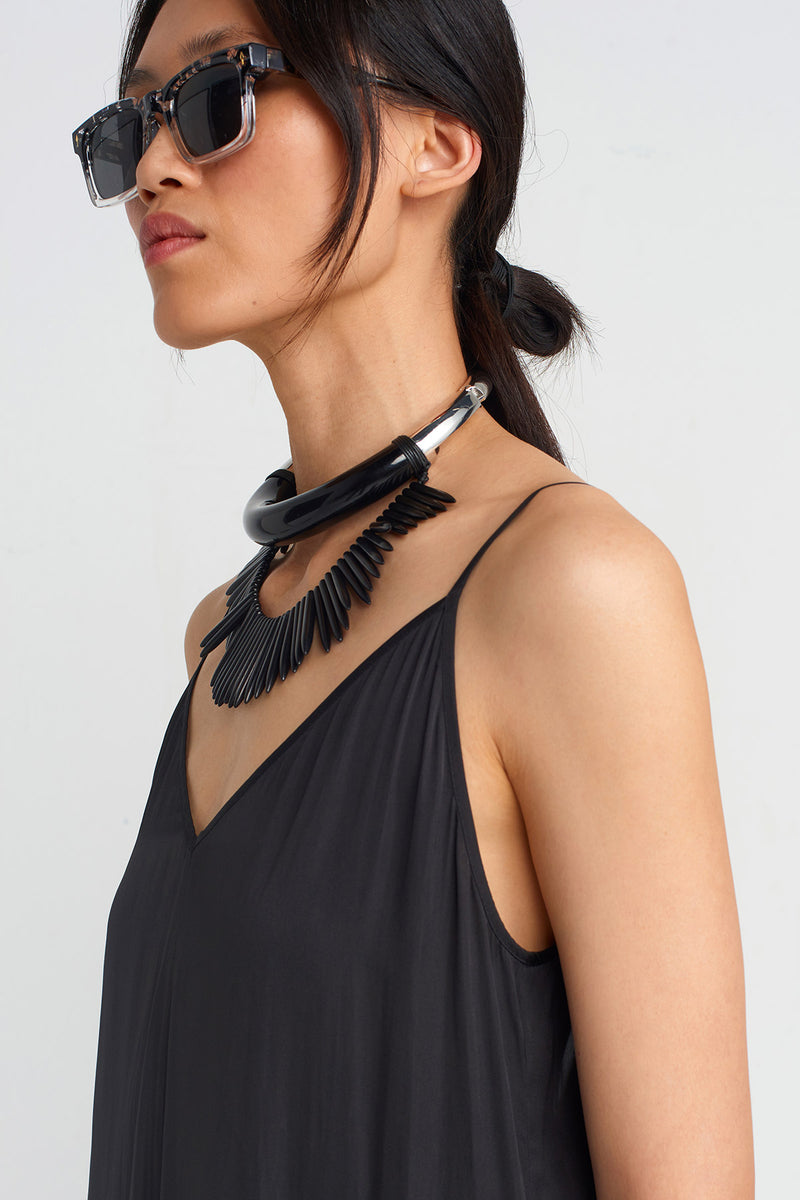 NU Slim Strap Satin Jumpsuit Black