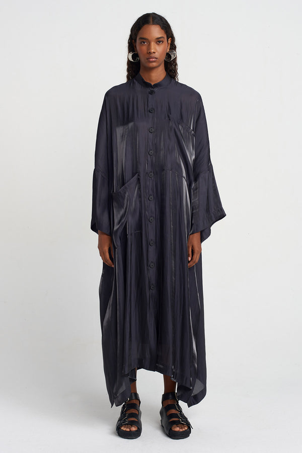 NU Shiny Satin Kaftan Dress Black
