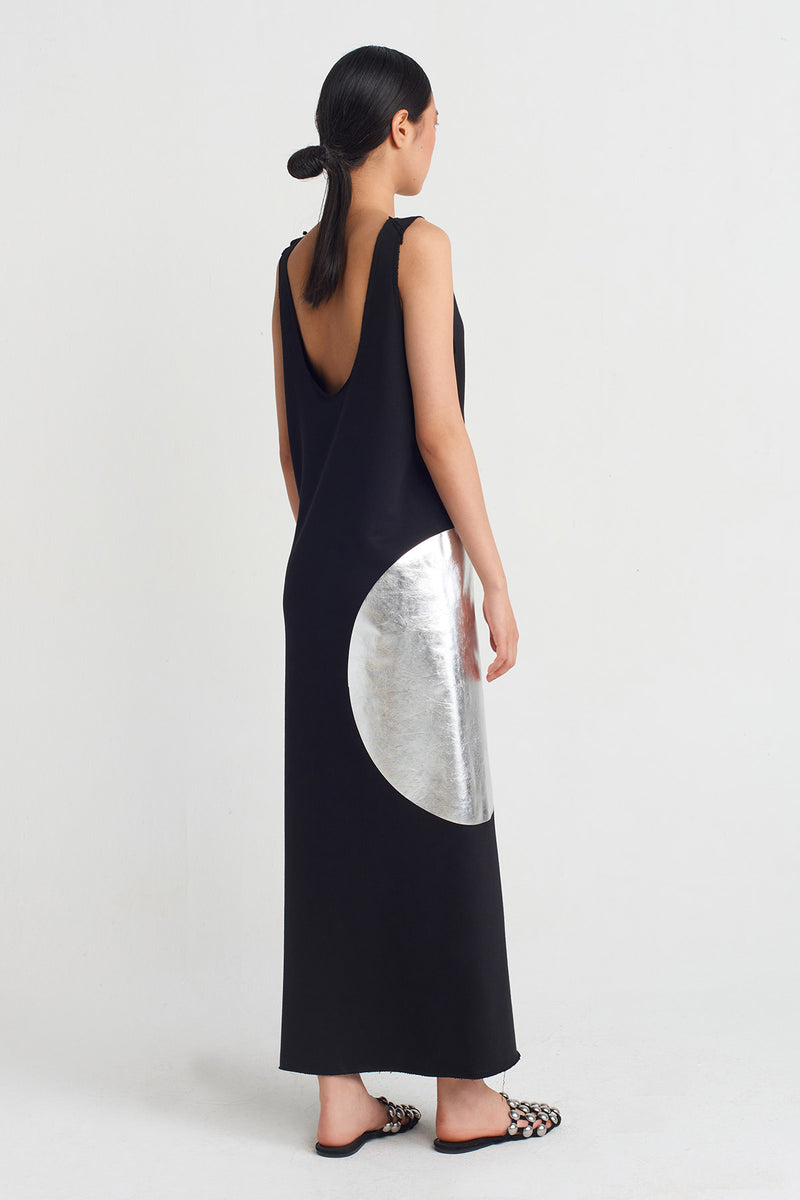 NU Circle Printed Dress Black - Silver