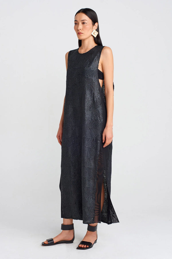 NU Hand Beaded Elegant Dress Black
