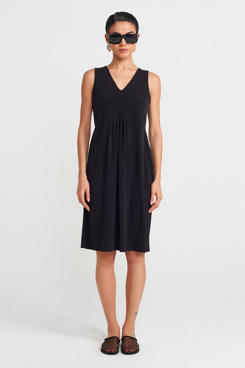 Nu V Neck Short Jersey Dress Black