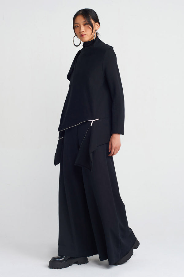 NU Zipper And Bird-Eye Detailed Cardigan Black