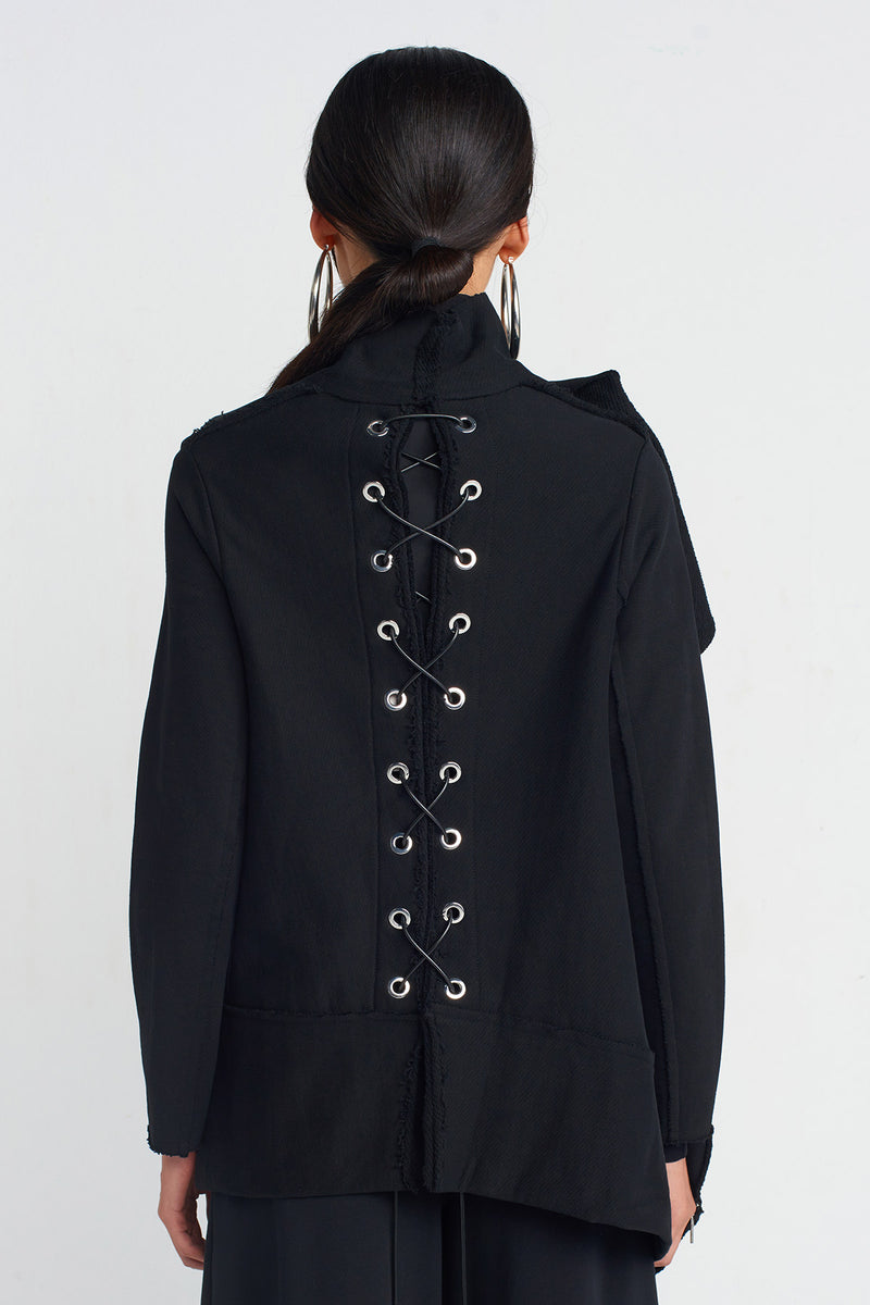 NU Zipper And Bird-Eye Detailed Cardigan Black