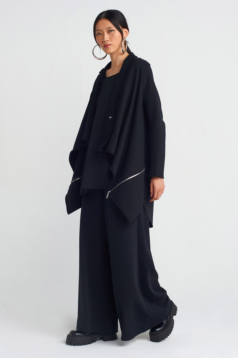 NU Zipper And Bird-Eye Detailed Cardigan Black