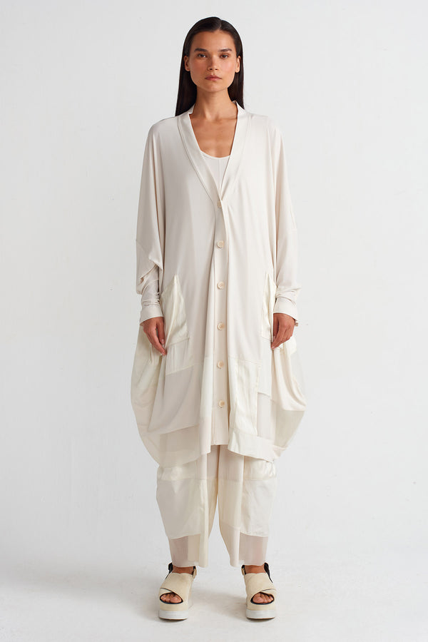 Nu Organza And Taffeta Striped Jersey Cardigan Ecru