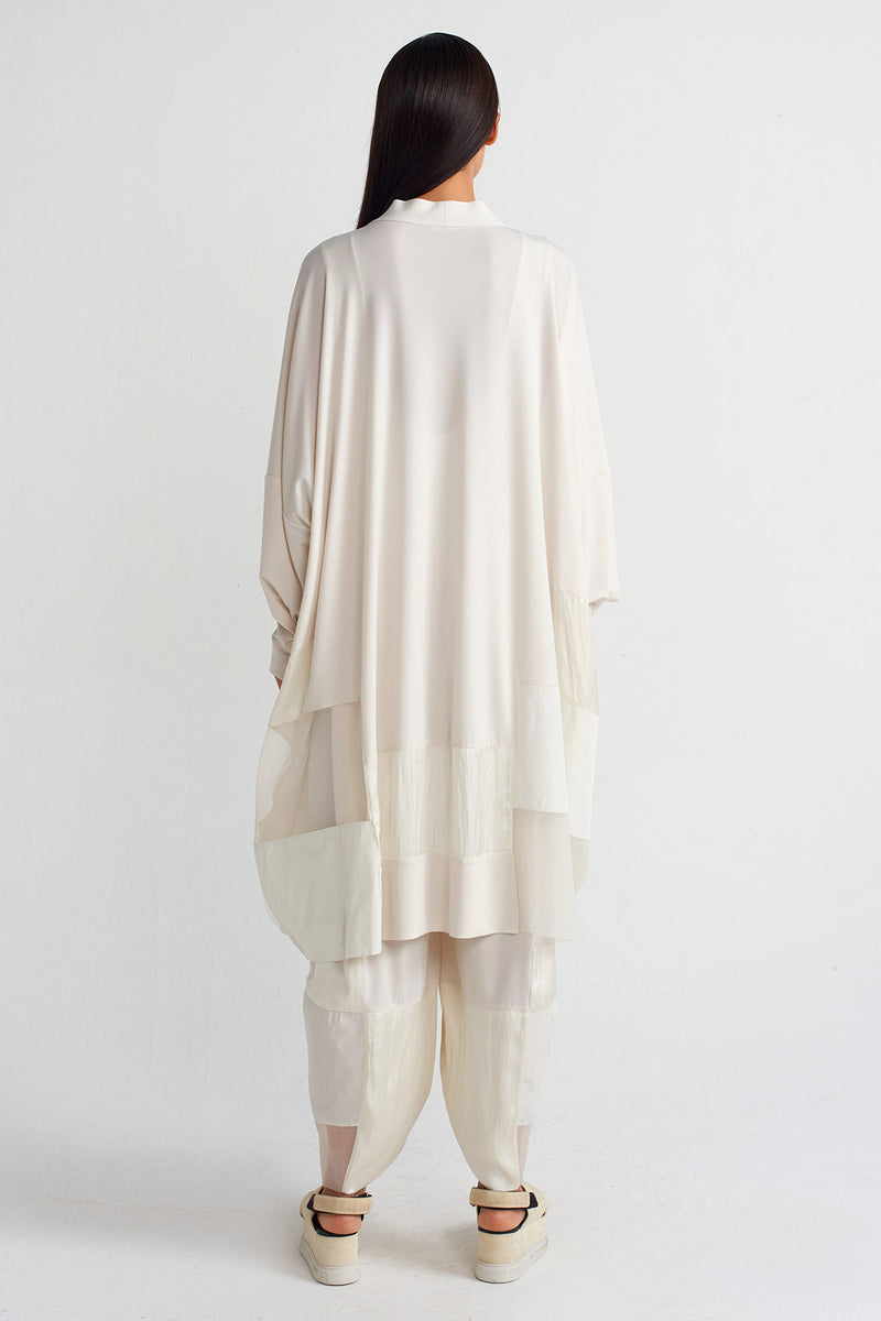 Nu Organza And Taffeta Striped Jersey Cardigan Ecru