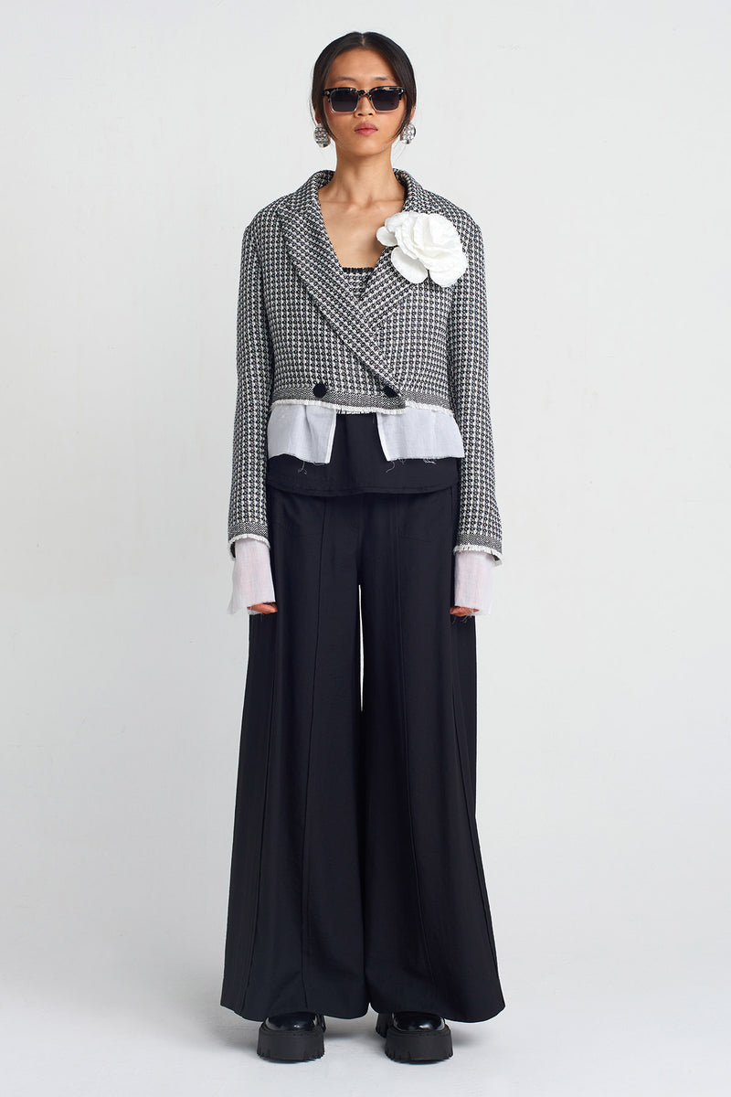 NU Tweed Rose Appliqué Jacket Black/White