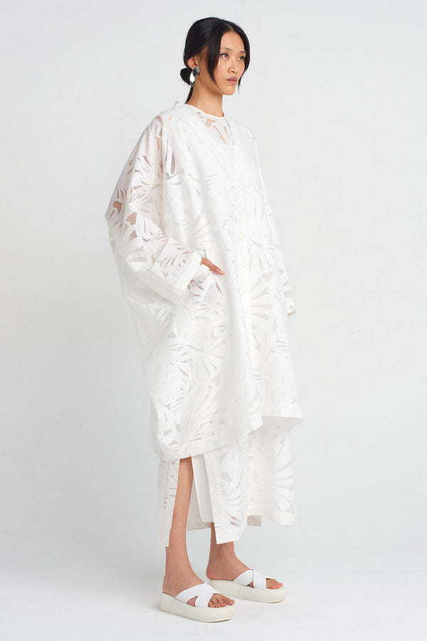 NU Jacquard Pattern Organza Jacket Off White