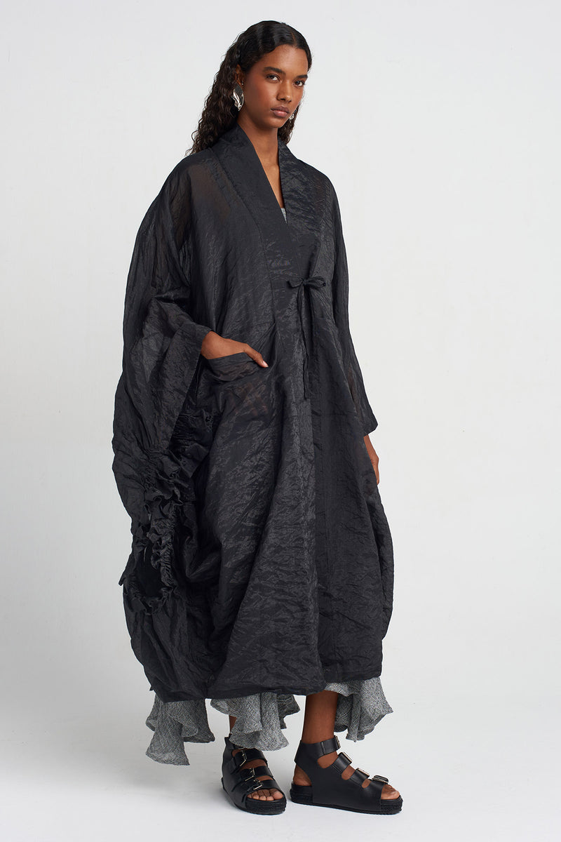 NU Ruffled Sleeve Kimono Jacket Black