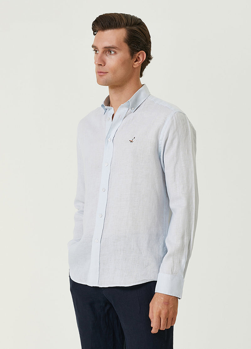 Beymen Club Comfortable Fit Linen Shirt Light Blue