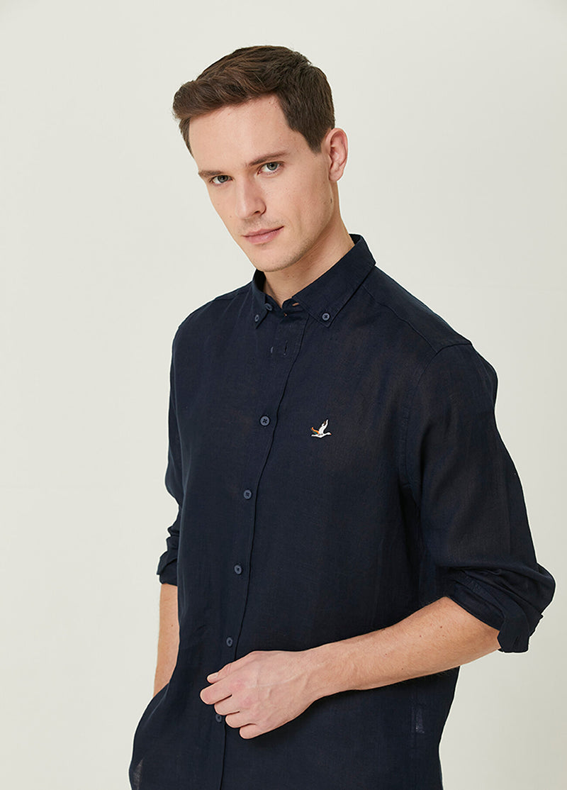 Beymen Club Comfort Fit Linen Shirt Navy