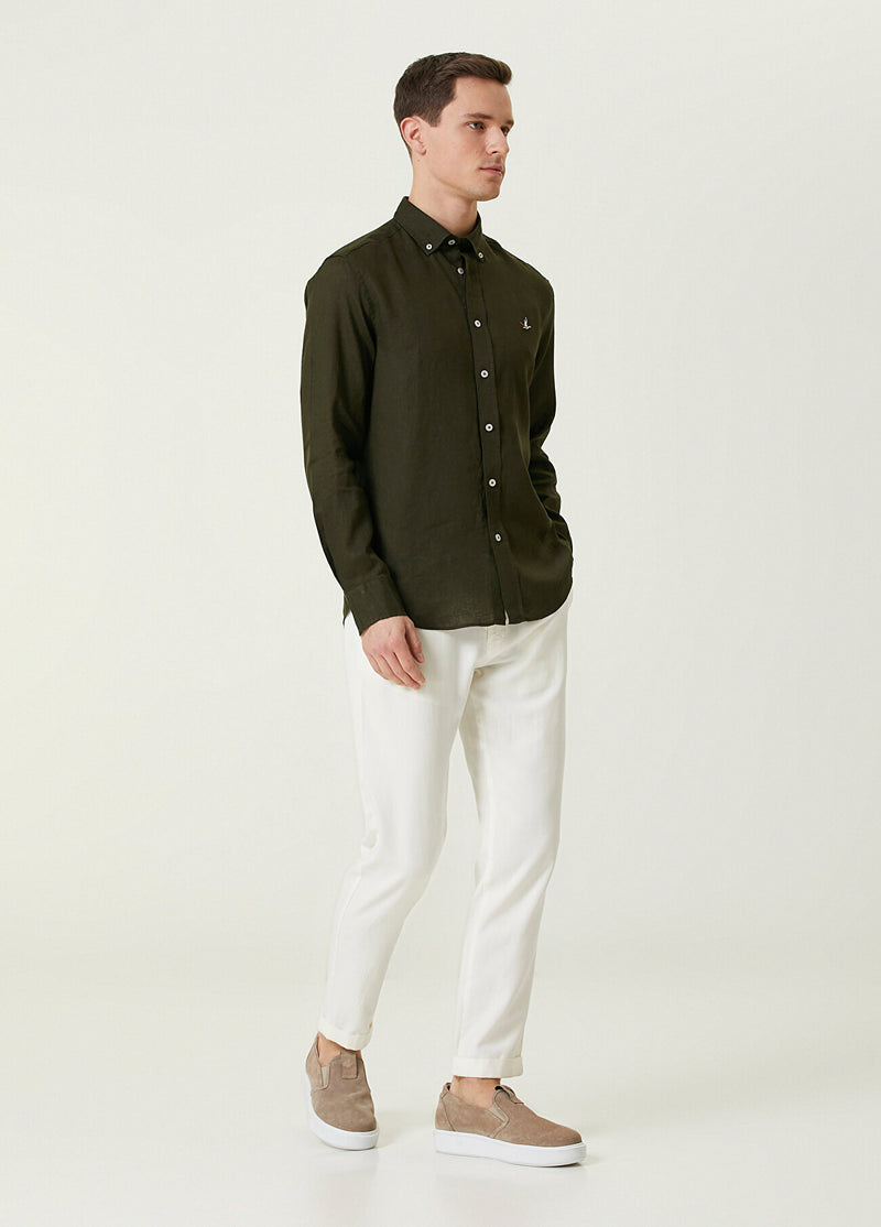 Beymen Club Comfort Fit Linen Shirt Khaki
