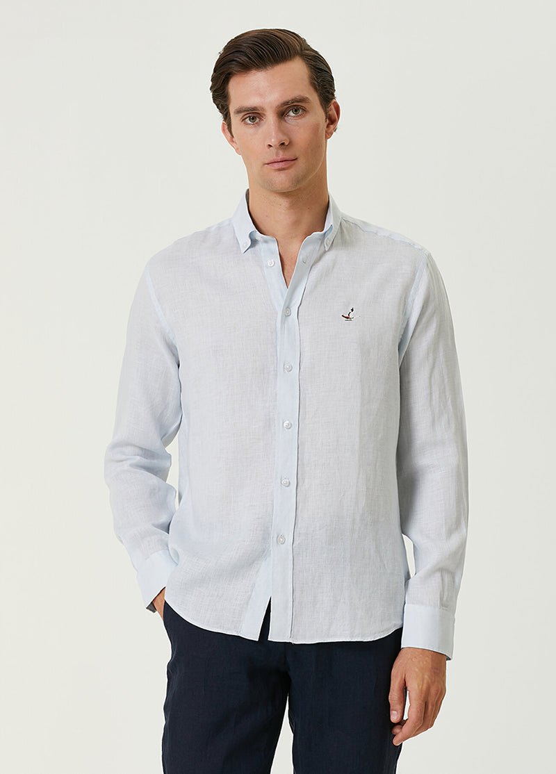 Beymen Club Comfortable Fit Linen Shirt Light Blue