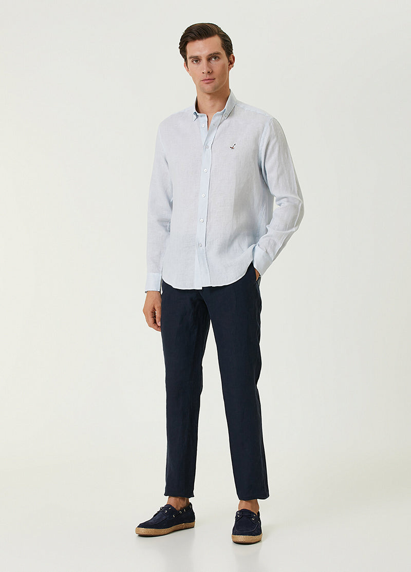 Beymen Club Comfortable Fit Linen Shirt Light Blue