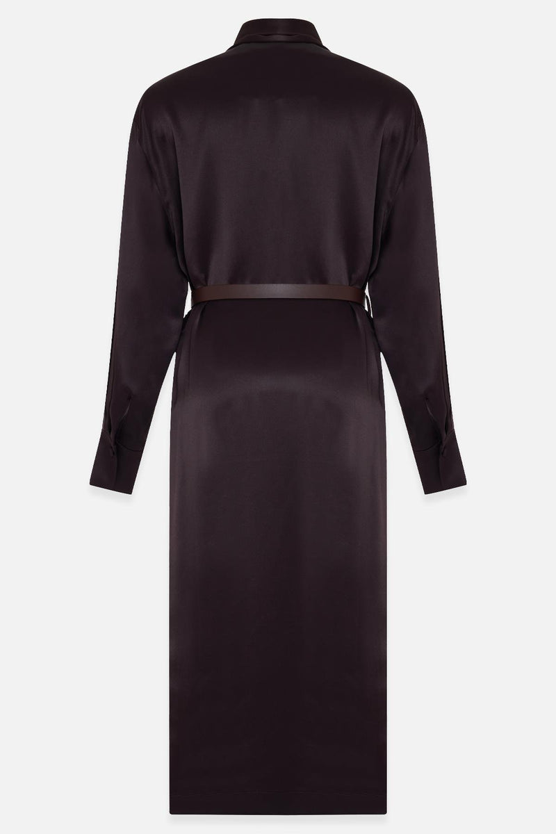 Setre Neck Detailed Waist Belted Dress Burgundy
