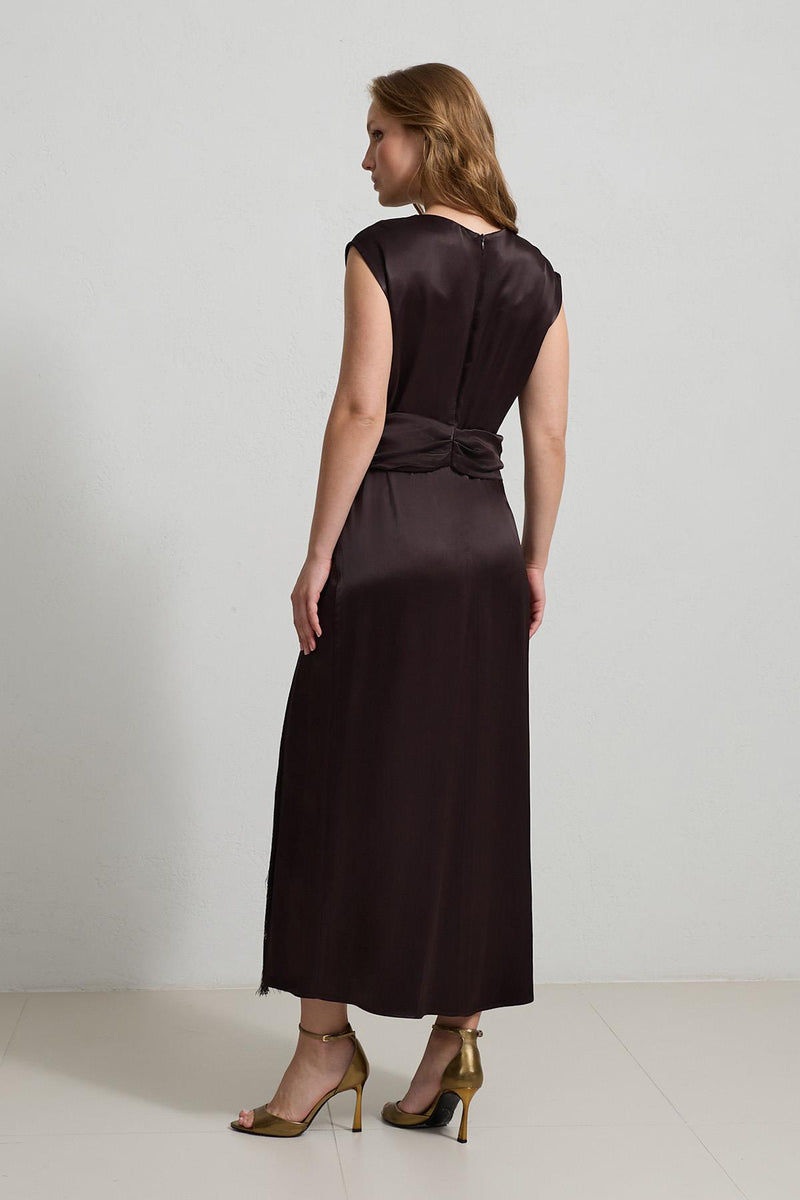 Setre Waist Detailed With Tassel Dress Burgundy