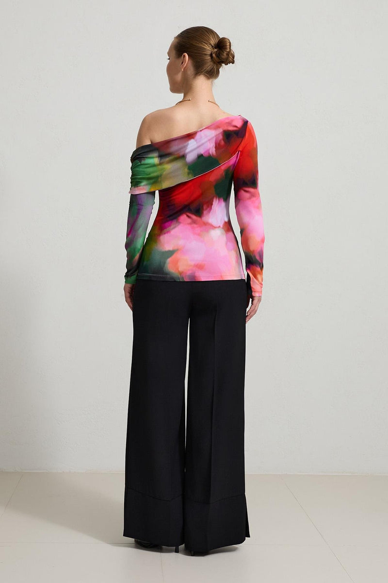 Setre Collar And Waist Detailed Patterned Blouse Red