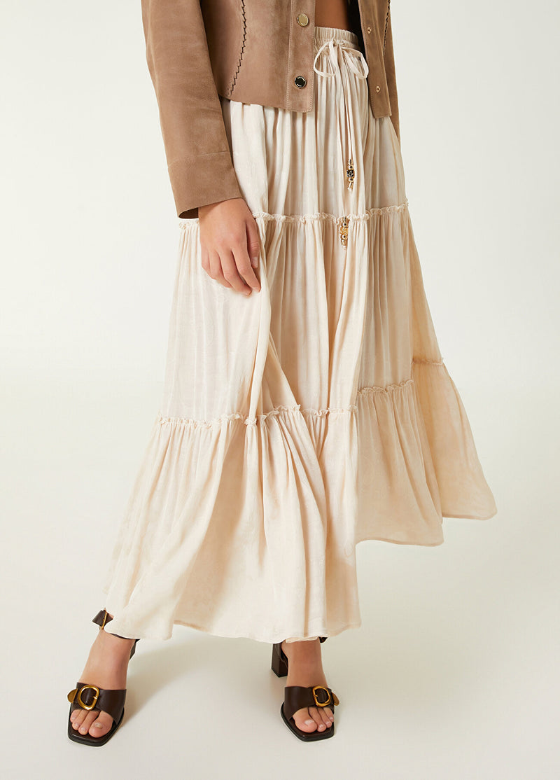 Beymen Club Shawl Jacquard Layered Midi Skirt Beige