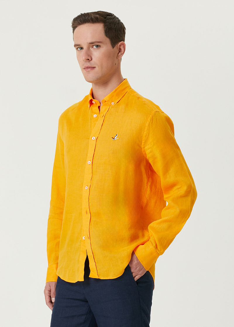 Beymen Club Comfort Fit Linen Shirt Orange