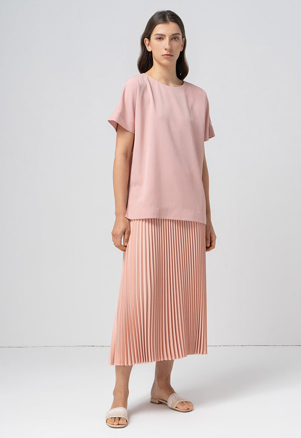 Choice Single Tone Pleated Accordion Skirt Blush