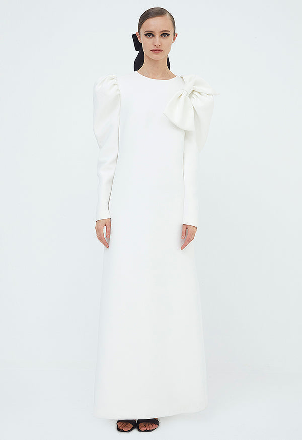 Choice Ribbon Long Dress Off White - Wardrobe Fashion