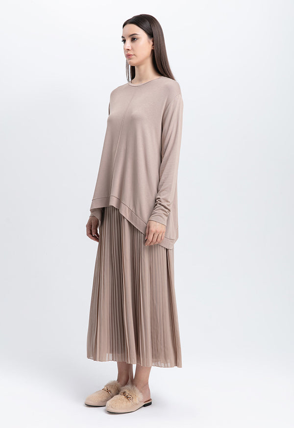 Choice Comfy Knitted Long Sleeve Blouse Taupe