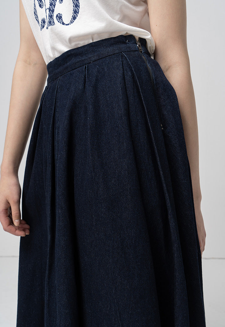 Choice Solid Pleated Skirt Blue