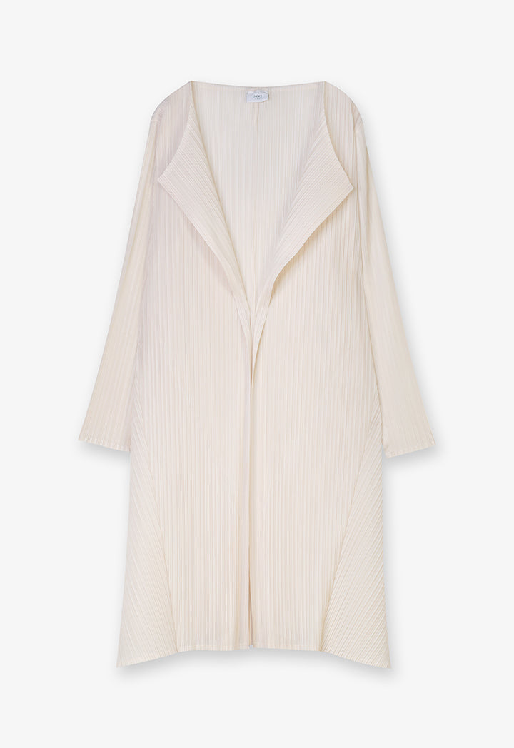 Choice Solid Pleated Long Cardigan Stone