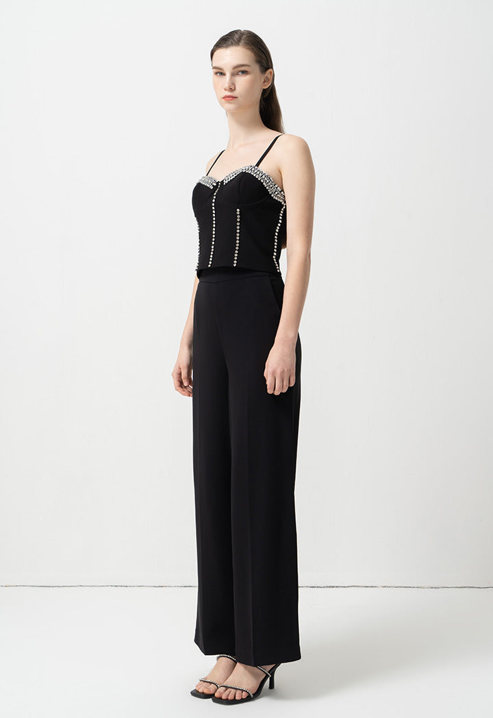 Choice Fashion Top With Crystal-Stone Embellished Black