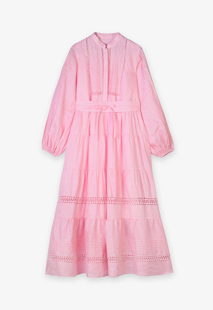 Choice Embroidered Detail Midi Dress Pink