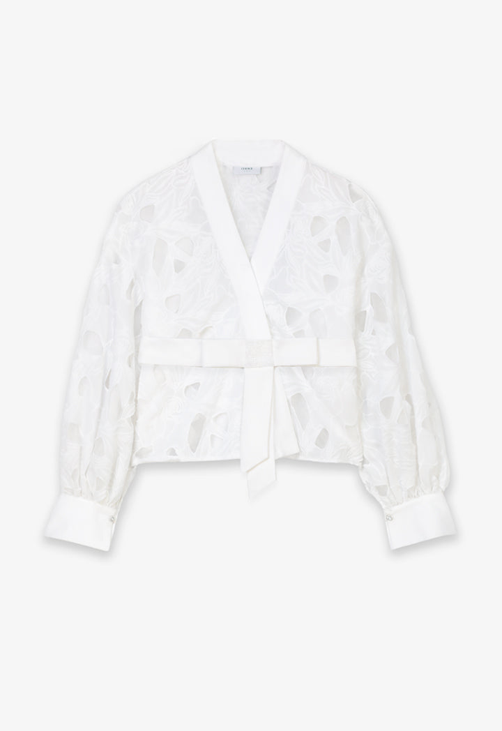 Choice Single Tone Organza Belted Blouse (2Pcs) Offwhite