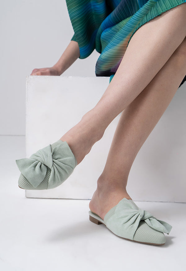 Choice Solid Fabric Bow Mules Green