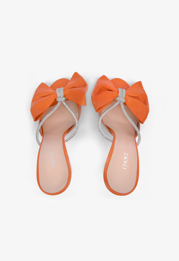 Choice Open Toe Crystal Bow Heels Orange