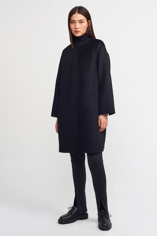 NU Long Sleeve Wool Coat Black