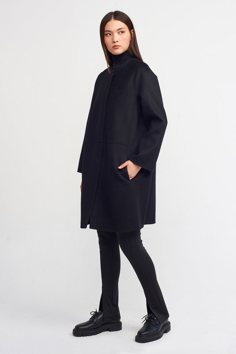 NU Long Sleeve Wool Coat Black