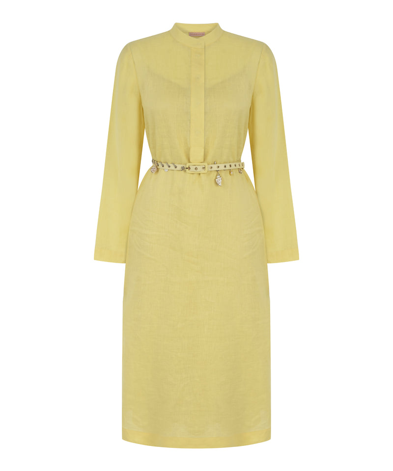 Machka Judge Collar Linen Dress Yellow