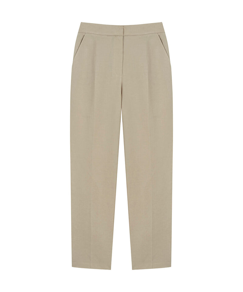 Machka Linen Blend Cigarette Fit Trousers Beige