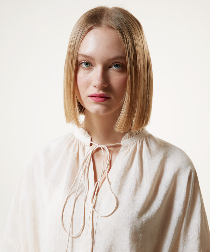 Machka Collar Tie Detail Jacquard Blouse Off White