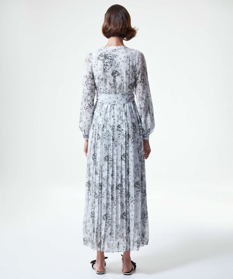Machka Floral Pleated Printed Maxi Dress Grey