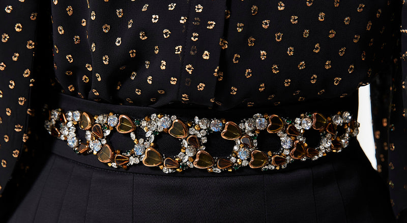 Machka Waist-Embellished Pleated Skirt Black