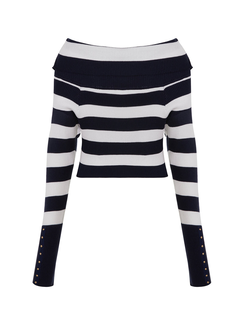 Nocturne Striped Cropped Knitwear Black