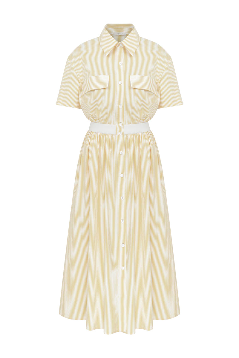 Roman Striped Flared Shirt Dress Multi Color
