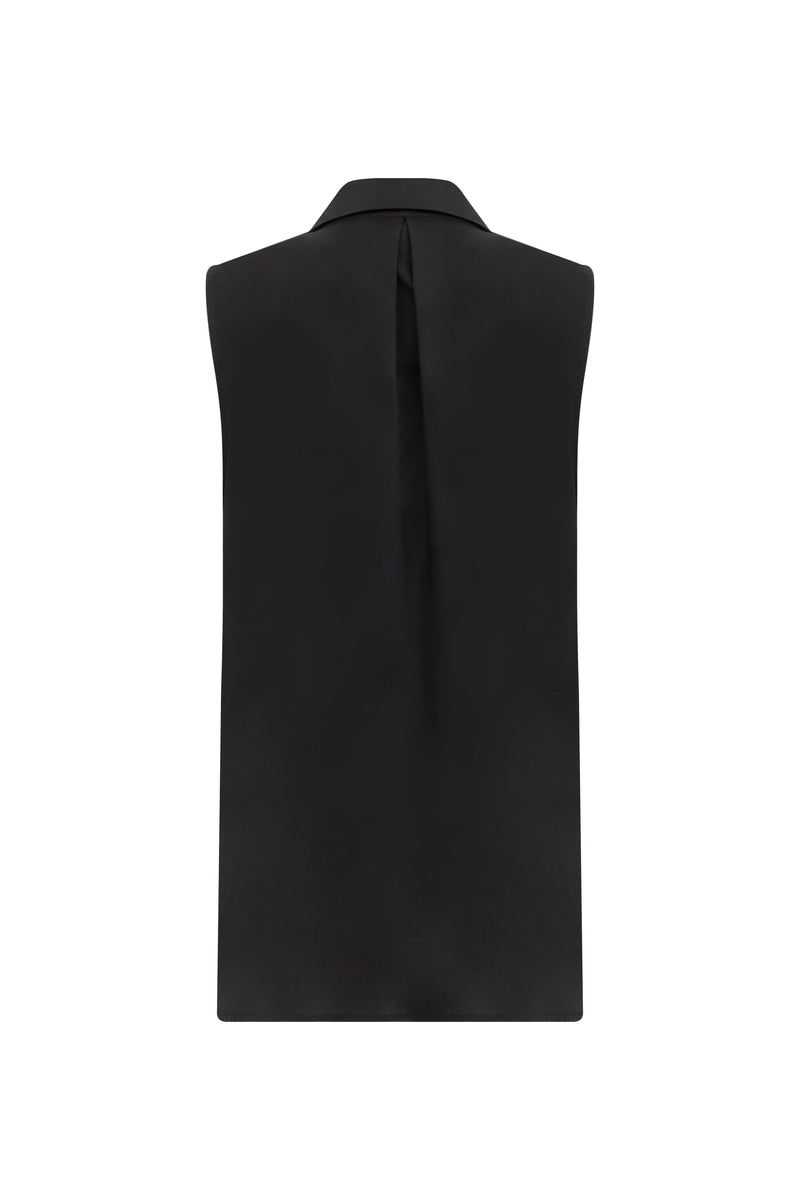 Roman Sleeveless Contrast Drawstring Detail Top Black