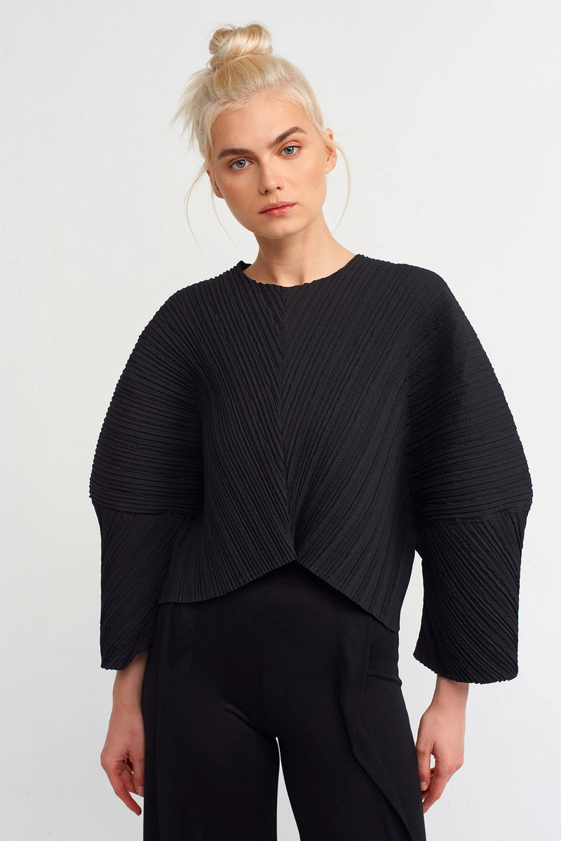 NU Asymmetrical Pleated Blouse Black