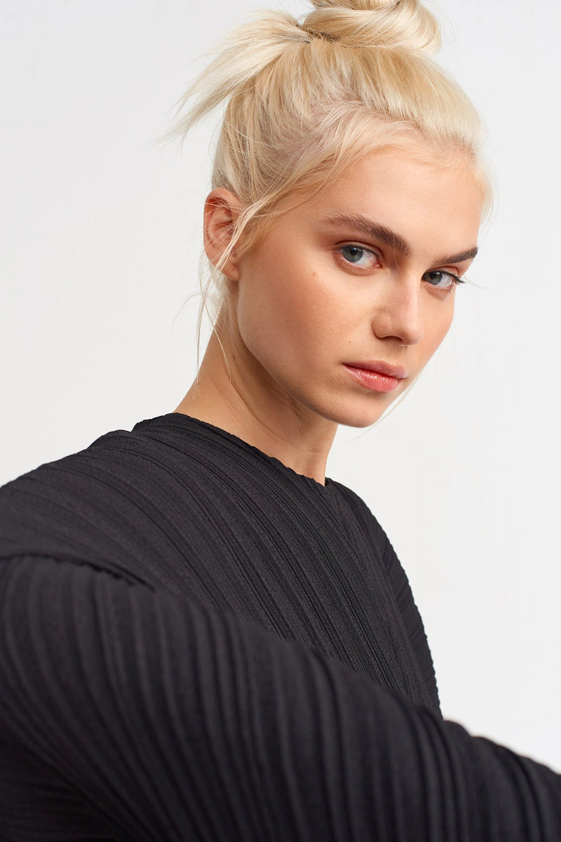 NU Asymmetrical Pleated Blouse Black