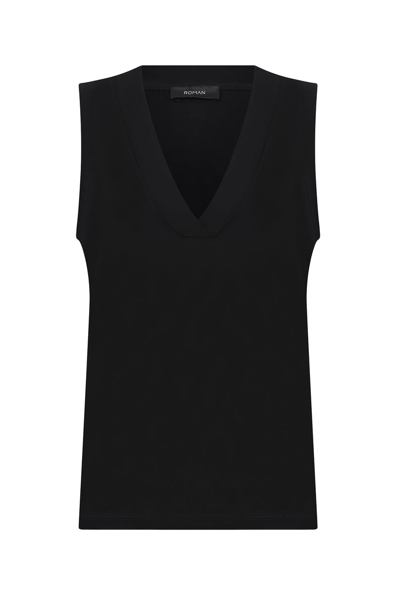 Roman Sleeveless V-Neck T-Shirt Black