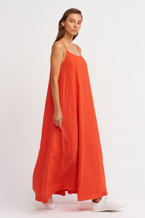 Nu Solid Thin Strap Maxi Dress Orange