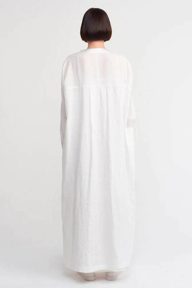 NU Solid Open-Front Maxi Abaya Off White