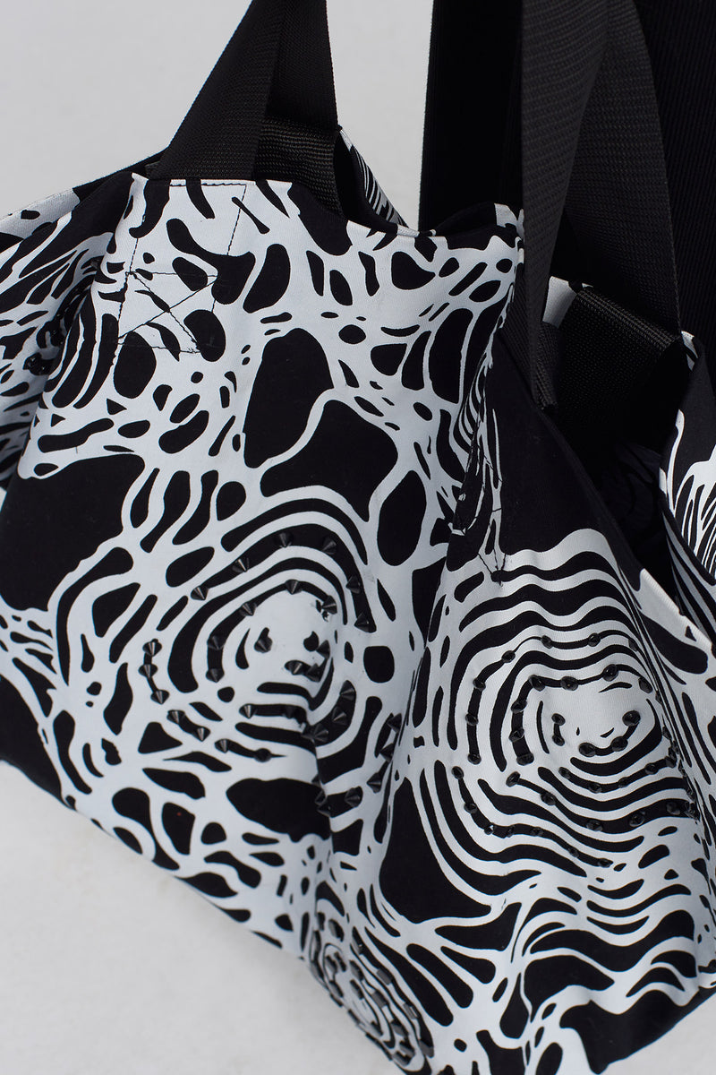 NU Printed Tote Bag With Embellished Detail Black-White